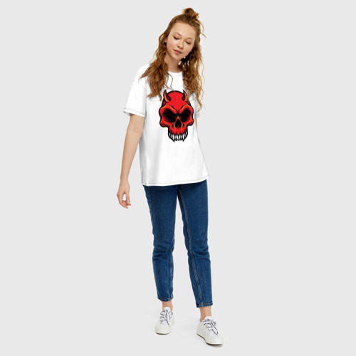 Женская футболка хлопок Oversize Red skull, цвет белый - фото 5