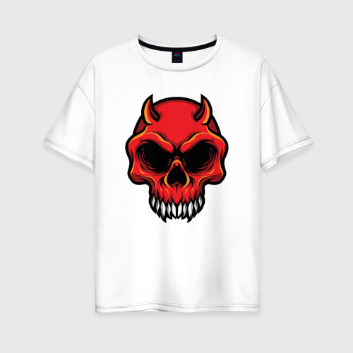 Женская футболка хлопок Oversize Red skull, цвет белый