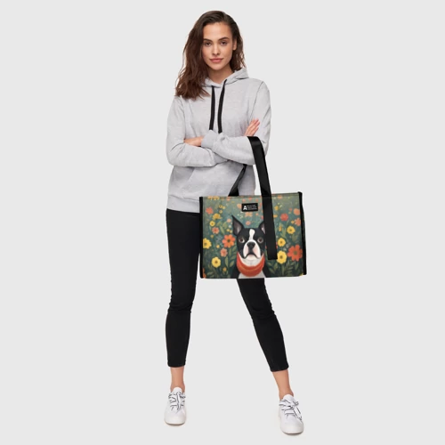 Сумка-шоппер 3D с принтом Бостон-терьер в стиле Фолк Арт, фото #5