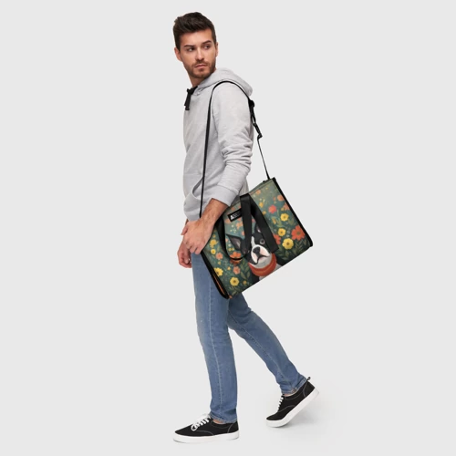 Сумка-шоппер 3D с принтом Бостон-терьер в стиле Фолк Арт, фото #7