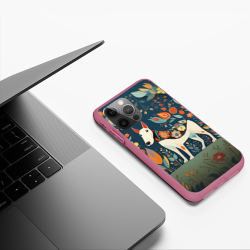 Чехол для iPhone 12 Pro с принтом Бультерьер в стиле Фолк Арт, фото #4