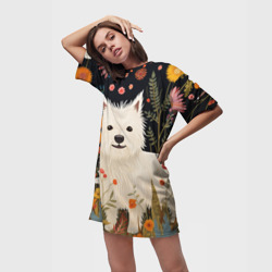 Платье-футболка 3D Вест хайленд уайт терьер в стиле Фолк Арт - фото 2