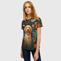 Женская футболка 3D Голден ретривер в стиле Фолк Арт - фото 2