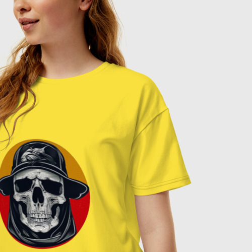 Женская футболка хлопок Oversize Череп в серой панаме, цвет желтый - фото 3