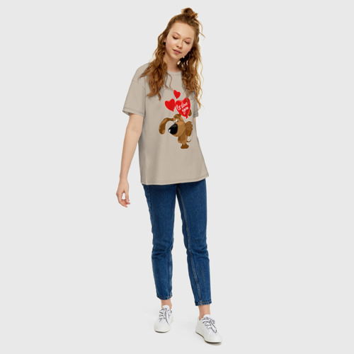 Женская футболка хлопок Oversize с принтом Собака с шариками, вид сбоку #3