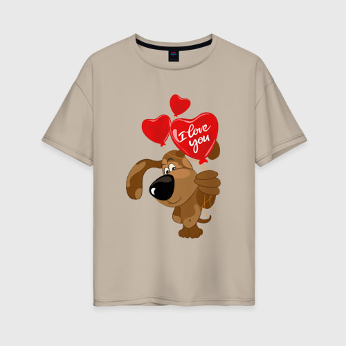 Женская футболка хлопок Oversize с принтом Собака с шариками, вид спереди #2