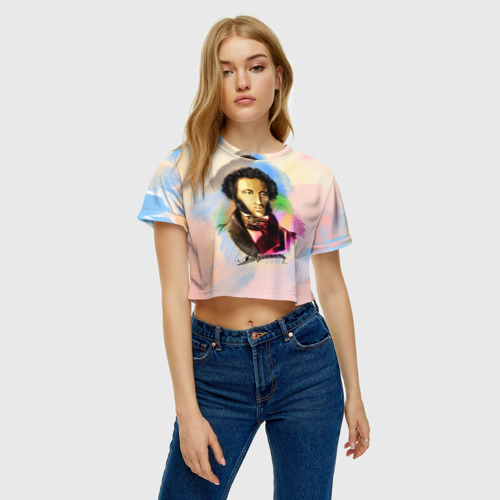 Женская футболка Crop-top 3D А. Пушкин, цвет 3D печать - фото 4