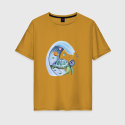 Черепаха в космосе – Женская футболка хлопок Oversize с принтом купить со скидкой в -16%