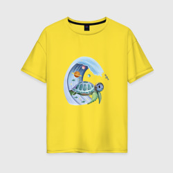Женская футболка хлопок Oversize Черепаха в космосе