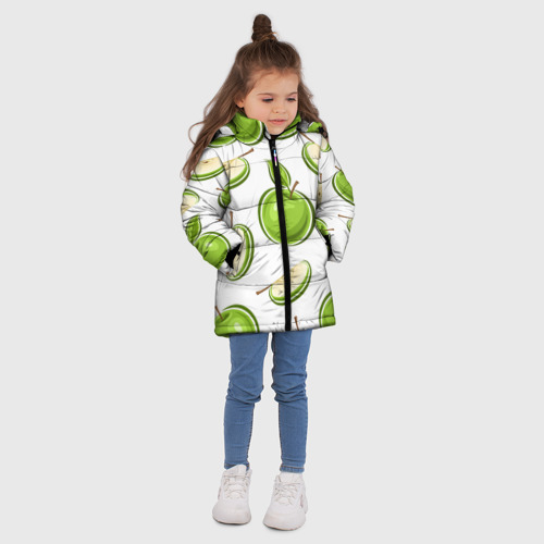 Зимняя куртка для девочек 3D с принтом Зелёные яблочки, вид сбоку #3