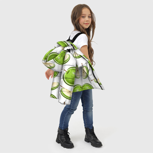 Зимняя куртка для девочек 3D с принтом Зелёные яблочки, фото #4