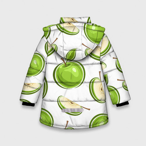 Зимняя куртка для девочек 3D с принтом Зелёные яблочки, вид сзади #1