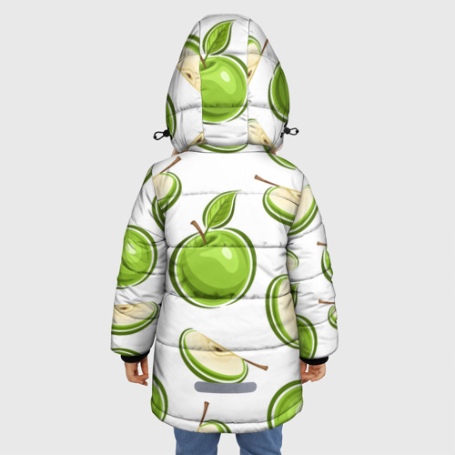 Зимняя куртка для девочек 3D с принтом Зелёные яблочки, вид сзади #2