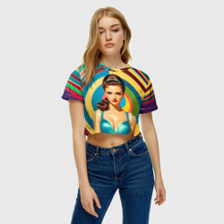 Женская футболка Crop-top 3D Девушка с голубыми глазами в бирюзовом топе - фото 2