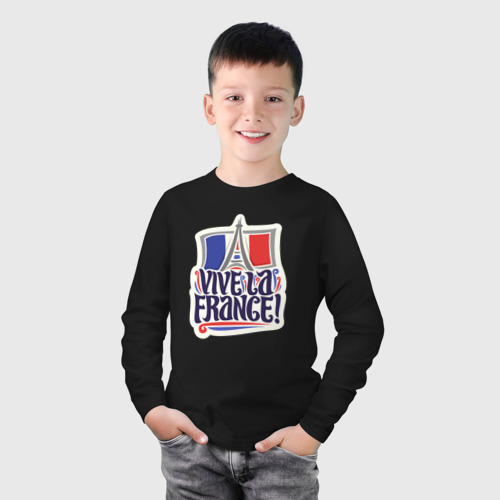 Детский лонгслив хлопок Vive la France, цвет черный - фото 3
