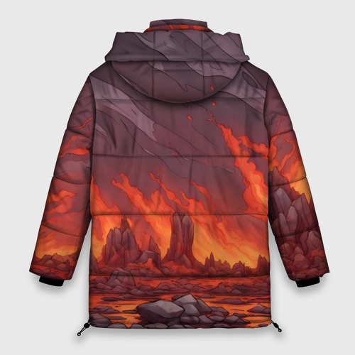 Женская зимняя куртка 3D с принтом Адский огонь, вид сзади #1