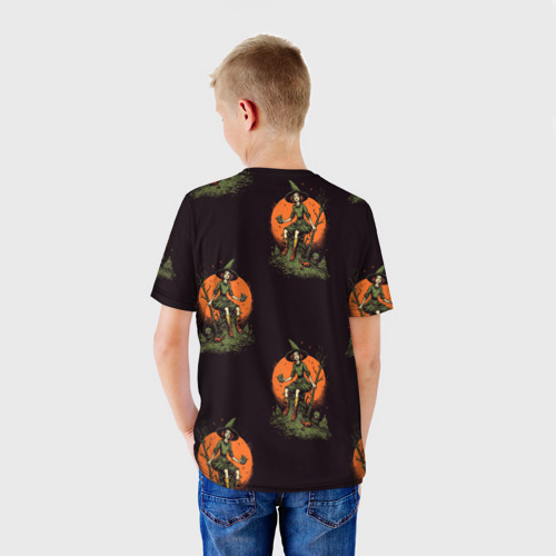 Детская футболка 3D с принтом Ведьма сидит на старом пне, вид сзади #2