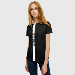 Женская футболка 3D Трезвый на английском в черном и с вертикальной линией - фото 2