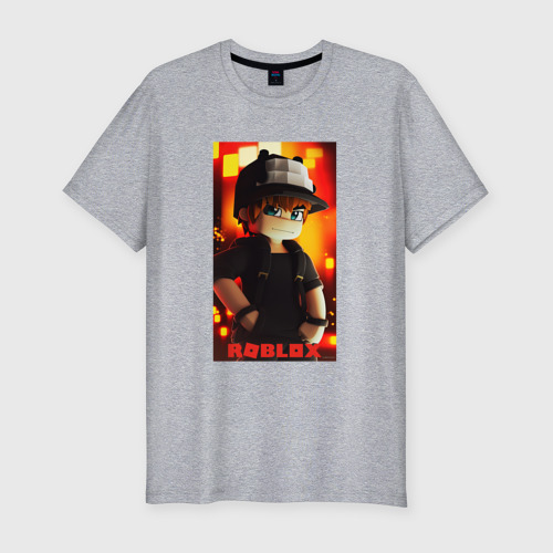Мужская футболка хлопок Slim с принтом Roblox    fire, вид спереди #2