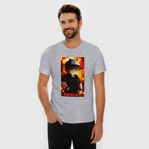 Мужская футболка хлопок Slim с принтом Roblox    fire, фото на моделе #1