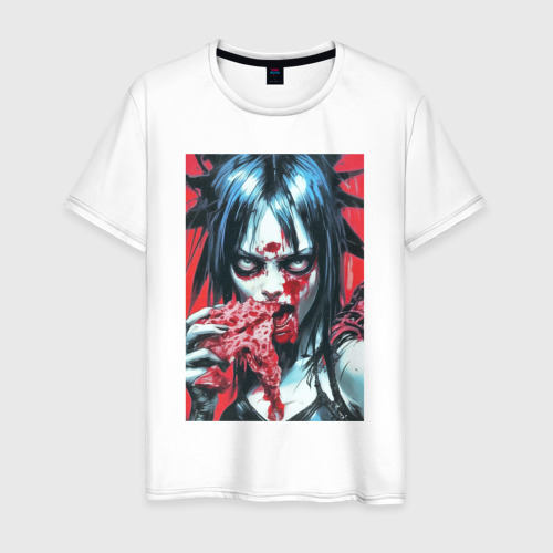 Мужская футболка из хлопка с принтом Девушка зомби, вид спереди №1