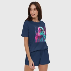 Женская пижама с шортиками хлопок Модный Санта в неоновом свете - фото 2