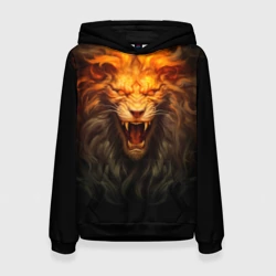 Женская толстовка 3D Огненный оскал льва