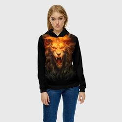 Женская толстовка 3D Огненный оскал льва - фото 2