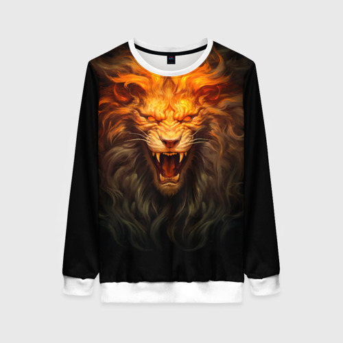 Женский свитшот 3D Огненный оскал льва, цвет 3D печать