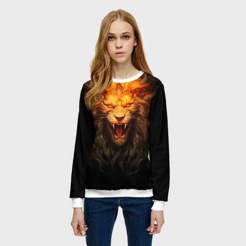 Женский свитшот 3D Огненный оскал льва, цвет 3D печать - фото 3