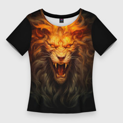 Женская футболка 3D Slim Огненный оскал льва
