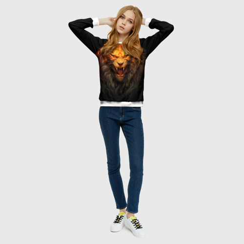 Женский свитшот 3D Огненный оскал льва, цвет 3D печать - фото 5
