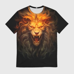 Мужская футболка 3D Огненный оскал льва