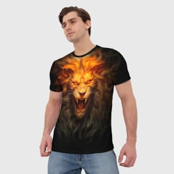 Мужская футболка 3D Огненный оскал льва - фото 2