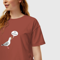 Женская футболка хлопок Oversize Чайка орёт чаечкой - прикол - фото 2