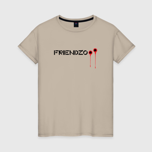 Женская футболка хлопок с принтом Friendzo на черном, вид спереди #2