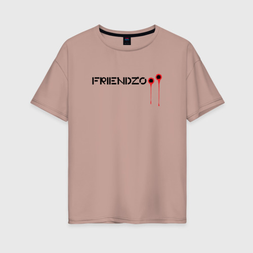 Женская футболка хлопок Oversize Friendzo на черном, цвет пыльно-розовый