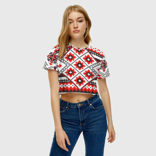 Женская футболка Crop-top 3D Удмурт мода, цвет 3D печать - фото 3
