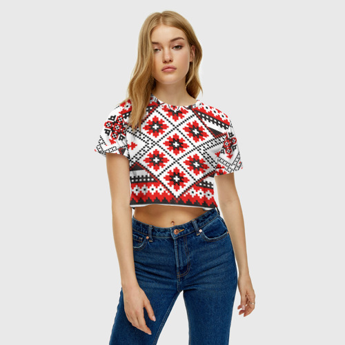 Женская футболка Crop-top 3D Удмурт мода, цвет 3D печать - фото 4