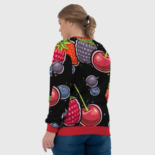 Женский свитшот 3D с принтом Плоды и ягоды, вид сзади #2