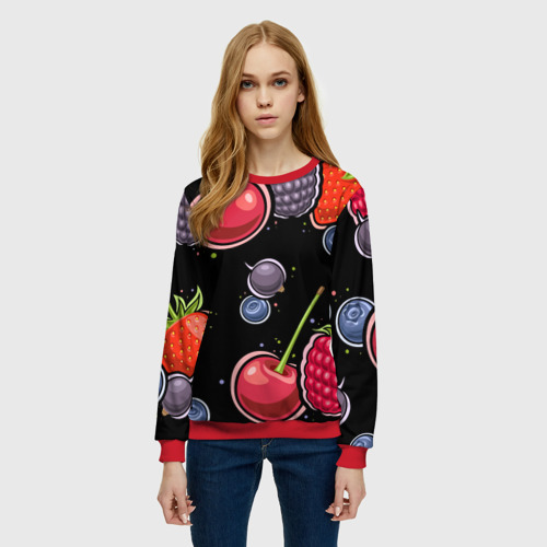 Женский свитшот 3D с принтом Плоды и ягоды, фото на моделе #1