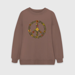 Женский свитшот oversize без начеса хлопок Пацифик знак хиппи цветы