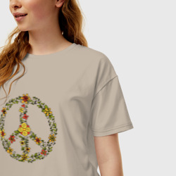Женская футболка хлопок Oversize Пацифик знак хиппи цветы - фото 2