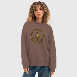 Женский свитшот oversize без начеса хлопок Пацифик знак хиппи цветы - фото 2