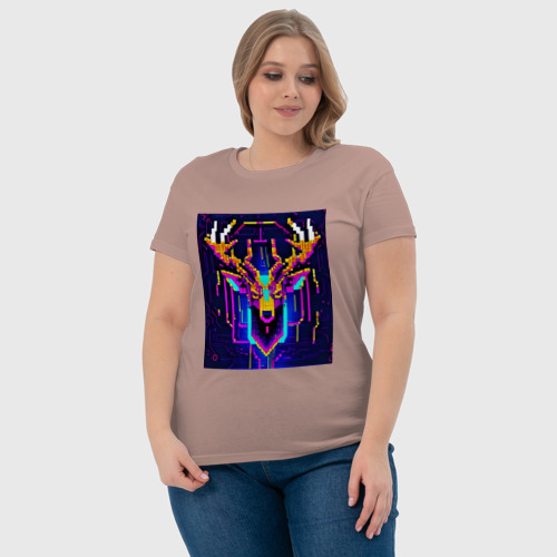 Женская футболка хлопок с принтом Рогатый пиксельный олень, фото #4