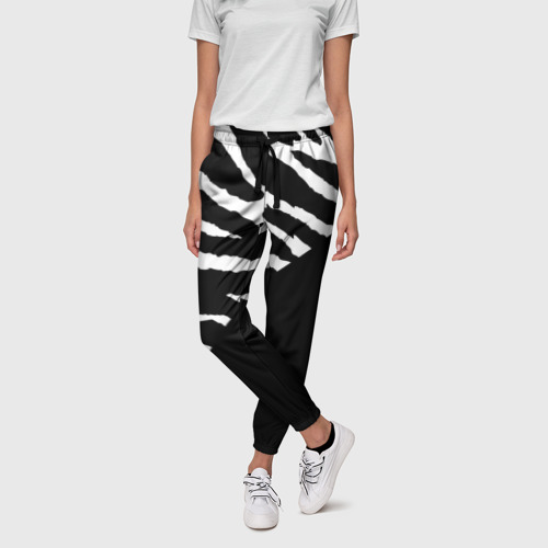Женские брюки 3D с принтом Полосы зебры с черным, фото на моделе #1