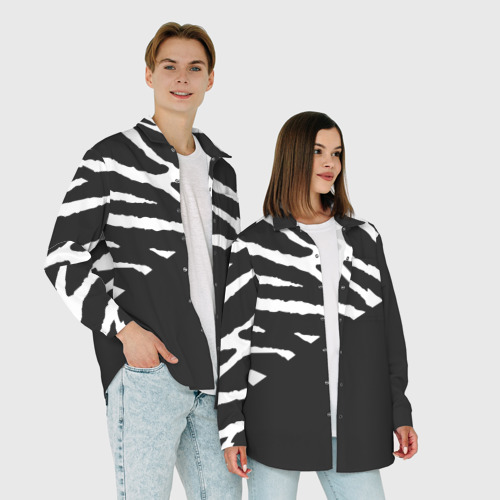 Мужская рубашка oversize 3D Полосы зебры с черным, цвет белый - фото 6