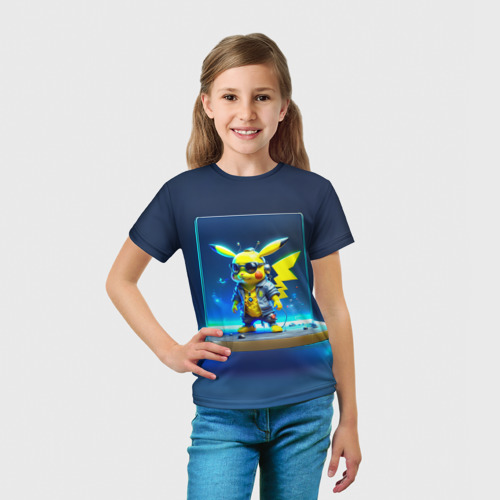 Детская футболка 3D с принтом Крутой Пикачу, вид сбоку #3