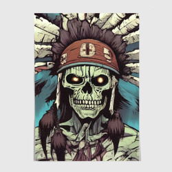 Постер Индеец зомби с перьями на голове
