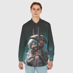Мужская рубашка oversize 3D Девушка с кибернетическими ушками - фото 2